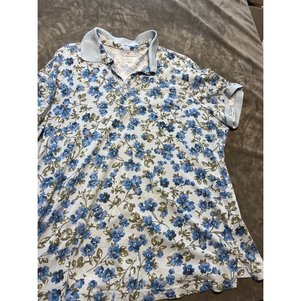 Woman Within Shirt Blue Floral Polo Flower 1X 22/24